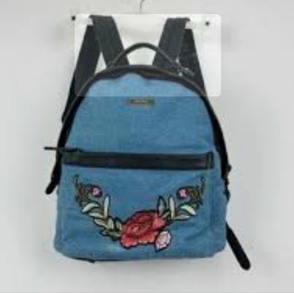 Blue Backpack with Floral Embroidery